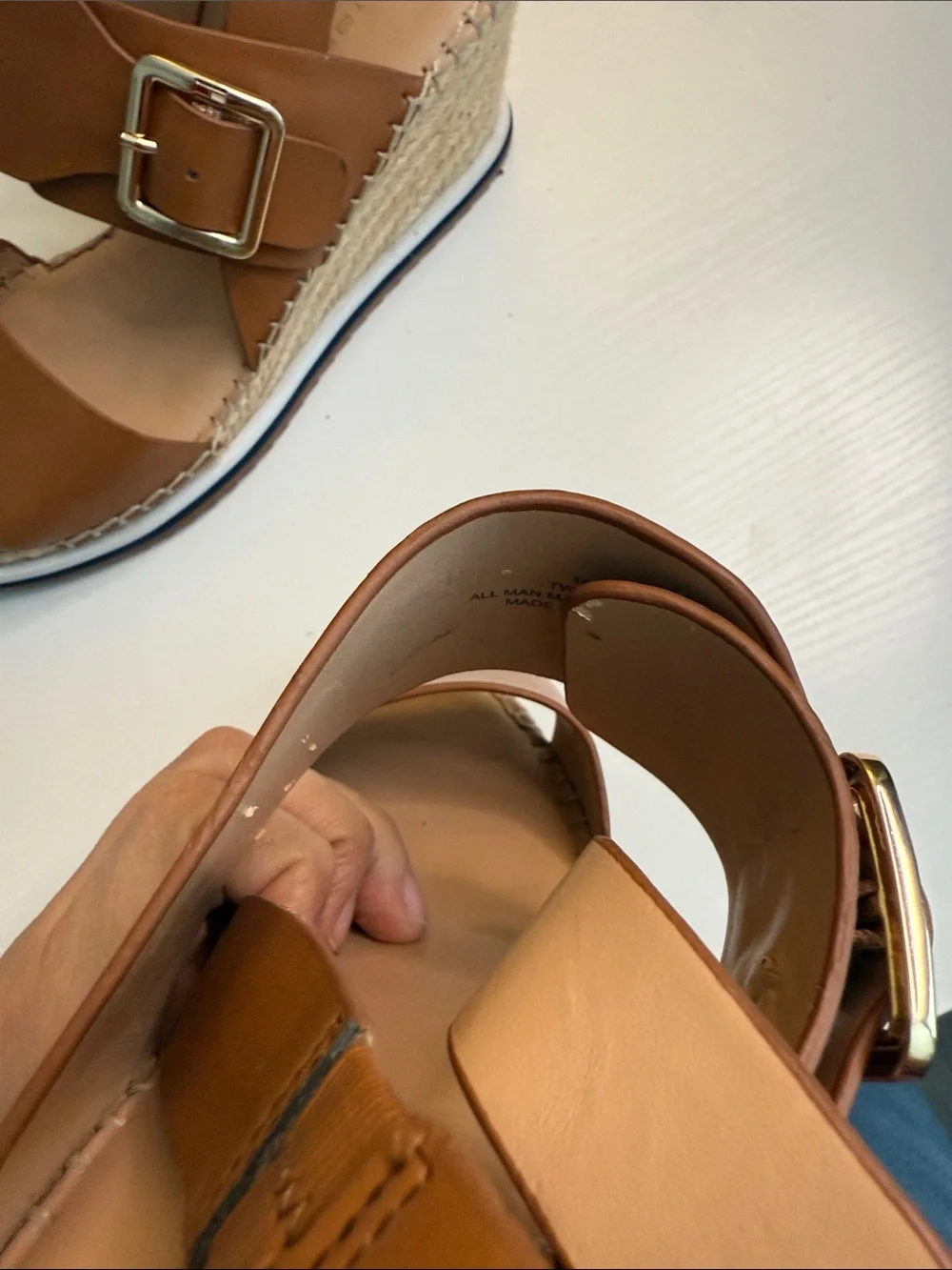 Tommy Hilfiger Cognac Leather Espadrille Wedge Sandals